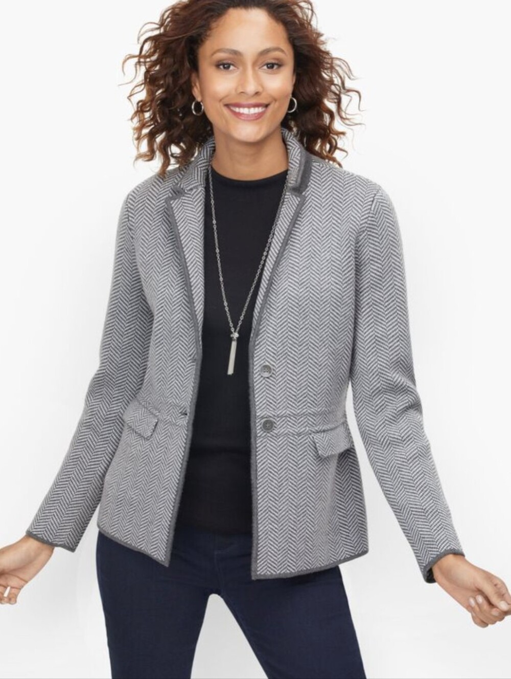 Talbots Herringbone Merino Wool Sweater Jacket Size Medium - Picture 3 of 10